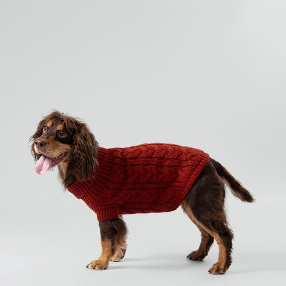 Hackett X Hugo Hudson Cable Knit Pullover Dog Jumper in Burgandy - Picture 4 of 4